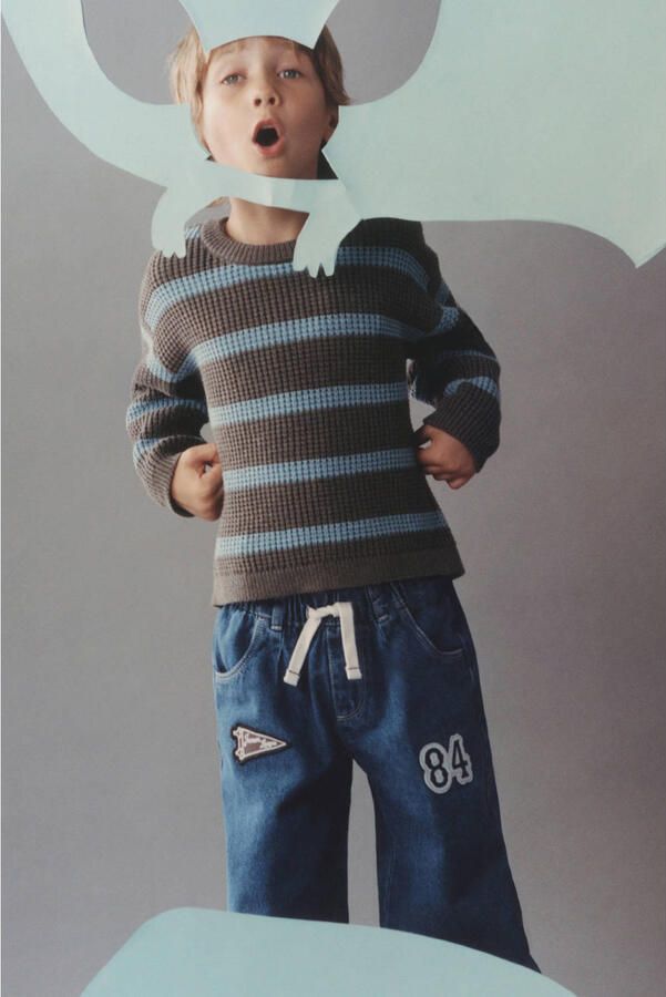 Mango Kids baggy jeans met patches mediumblauw - Foto 3