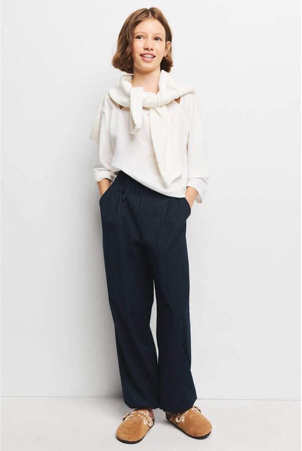 Mango Kids ballonbroek met glitters en krijtstreep marineblauw
