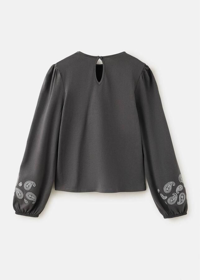 Mango Kids blouse met borduursels en print antraciet Grijs Meisjes Katoen Ronde hals - Foto 3
