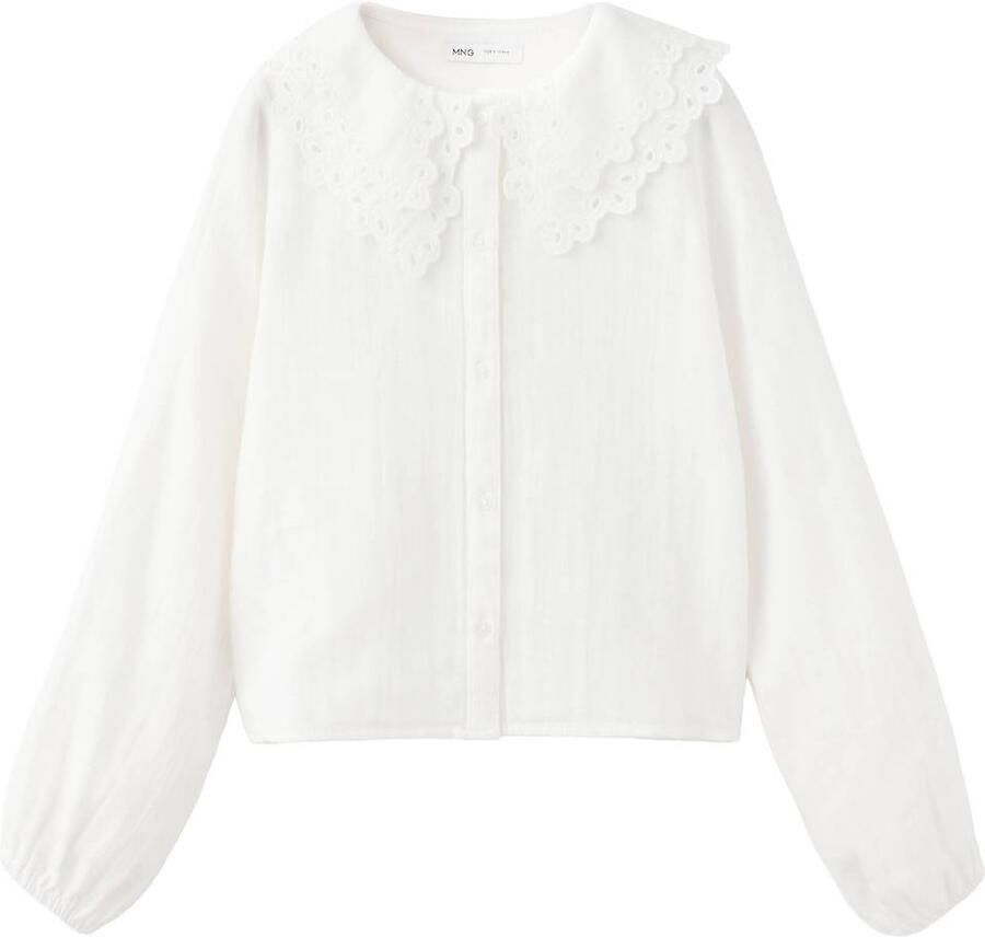 Mango Kids blouse met broderie wit Meisjes Katoen Ronde hals Effen