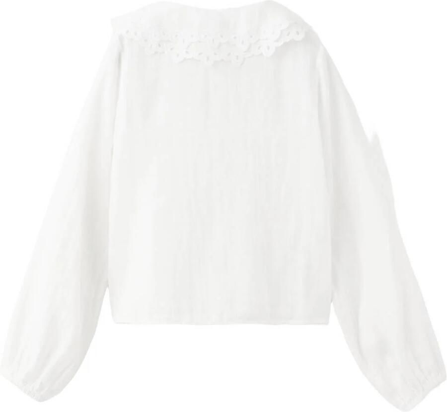Mango Kids blouse met broderie wit Meisjes Katoen Ronde hals Effen - Foto 2