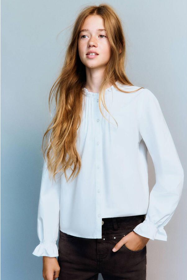 Mango Kids blouse met plooien en ruches wit