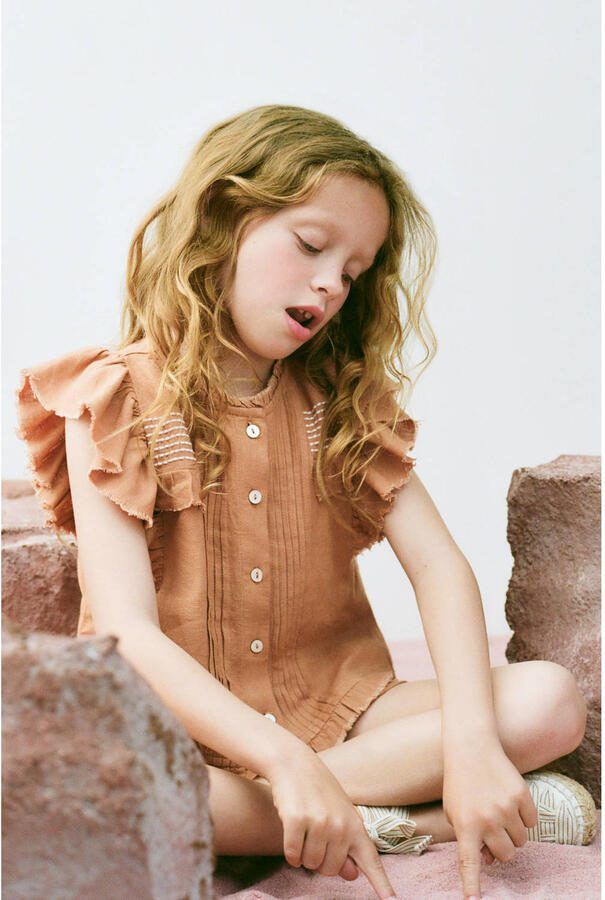 Mango Kids blouse met ruches donkeroranje - Foto 3