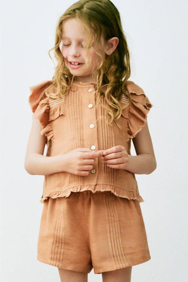 Mango Kids blouse met ruches donkeroranje - Foto 3