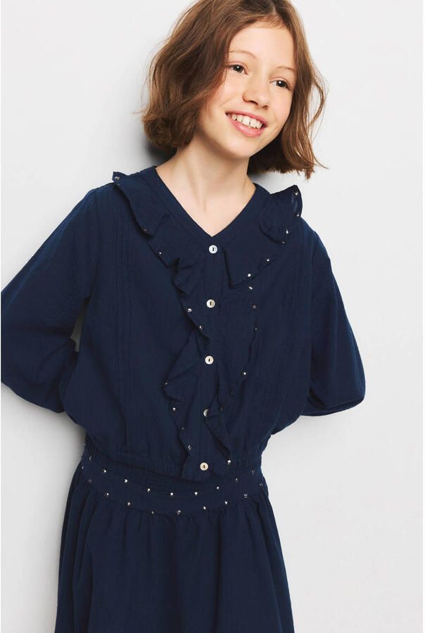 Mango Kids blouse met ruches en studs marineblauw