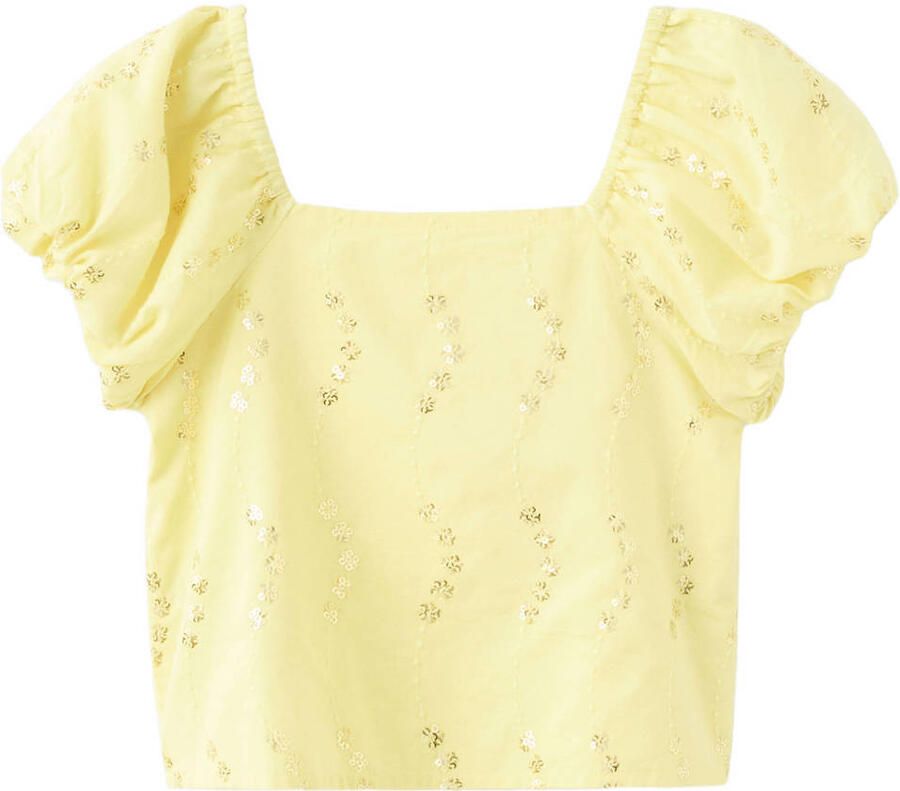 Mango Kids blousetop geel met pailletten