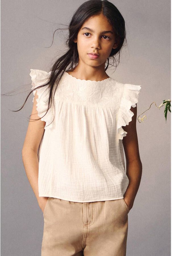 Mango Kids blousetop met borduursels ecru