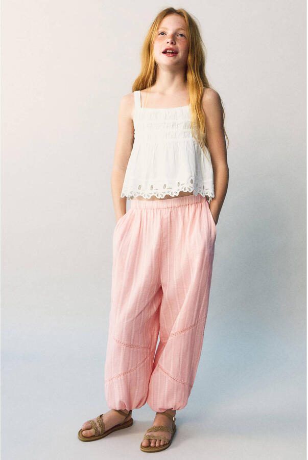 Mango Kids casual broek broderie lichtroze