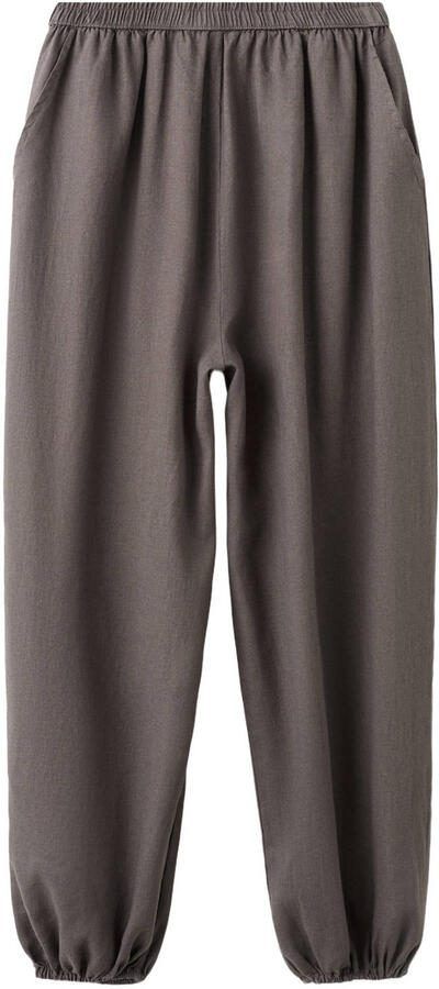 Mango Kids casual broek met linnen donkerbruin