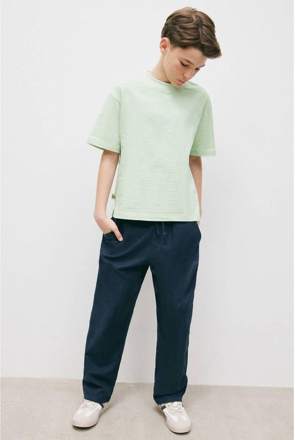 Mango Kids casual broek met linnen marineblauw