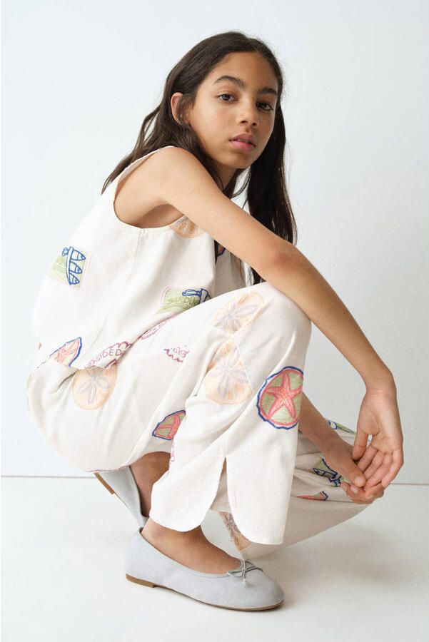 Mango Kids casual broek met linnen wit multicolor - Foto 2