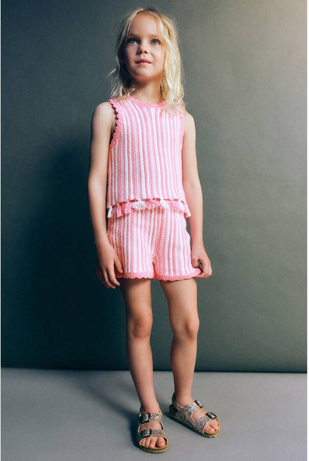 Mango Kids casual gestreepte gebreide short roze - Foto 3