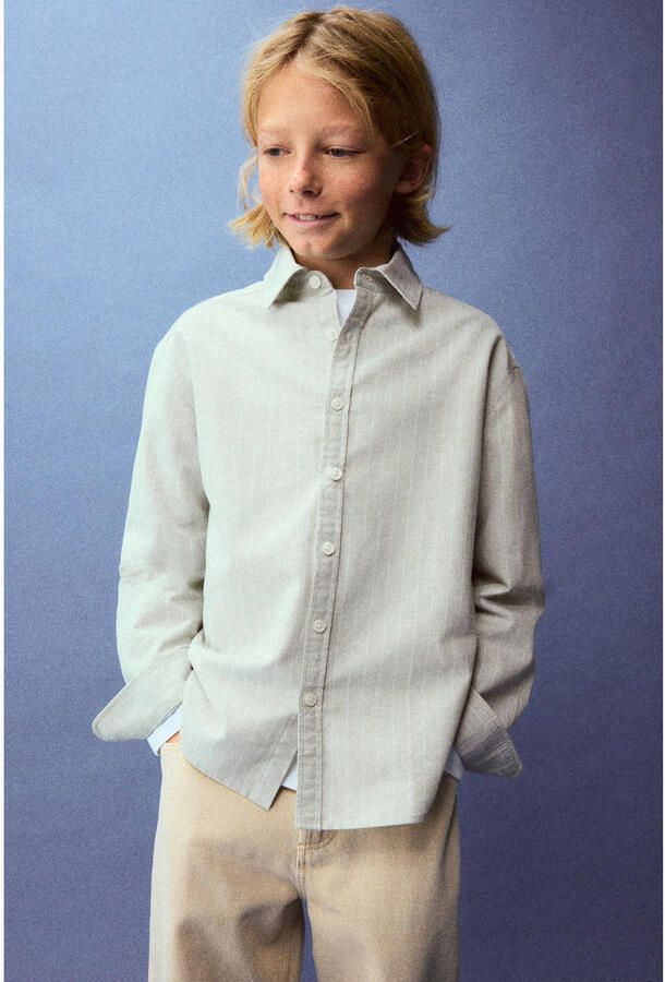 Mango Kids casual overhemd met krijtstreep lichtgroen