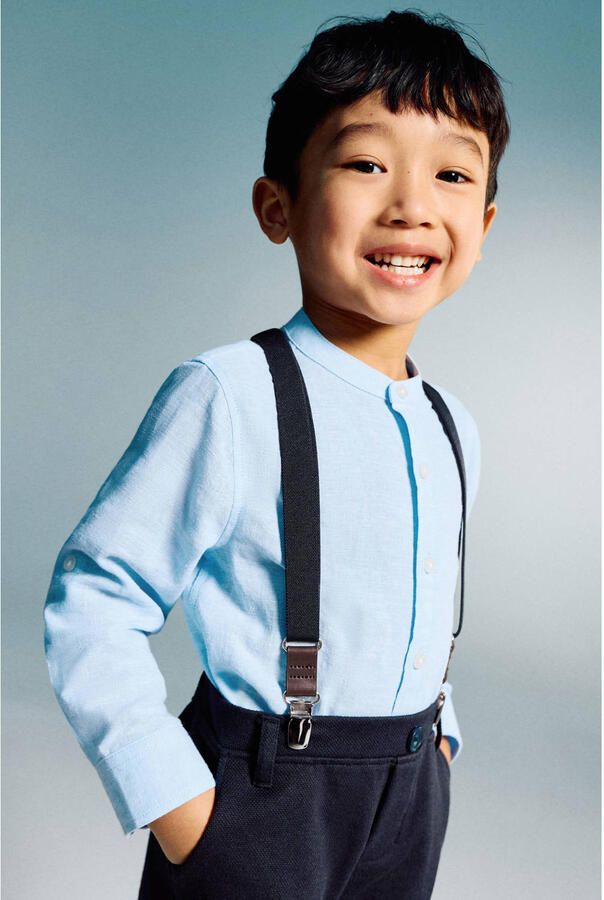 Mango Kids casual overhemd met linnen lichtblauw