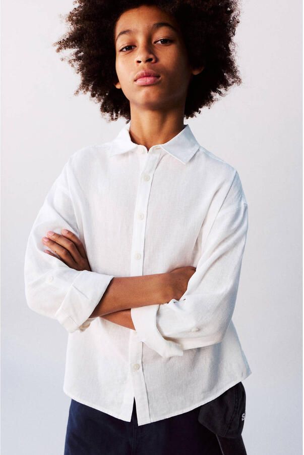 Mango Kids casual overhemd met linnen wit