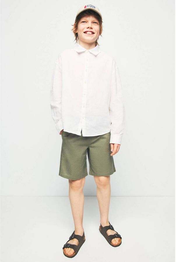 Mango Kids casual short met linnen kaki