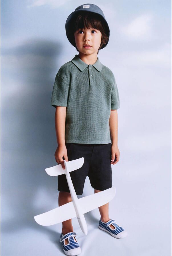 Mango Kids chino short met linnen donkerblauw - Foto 2