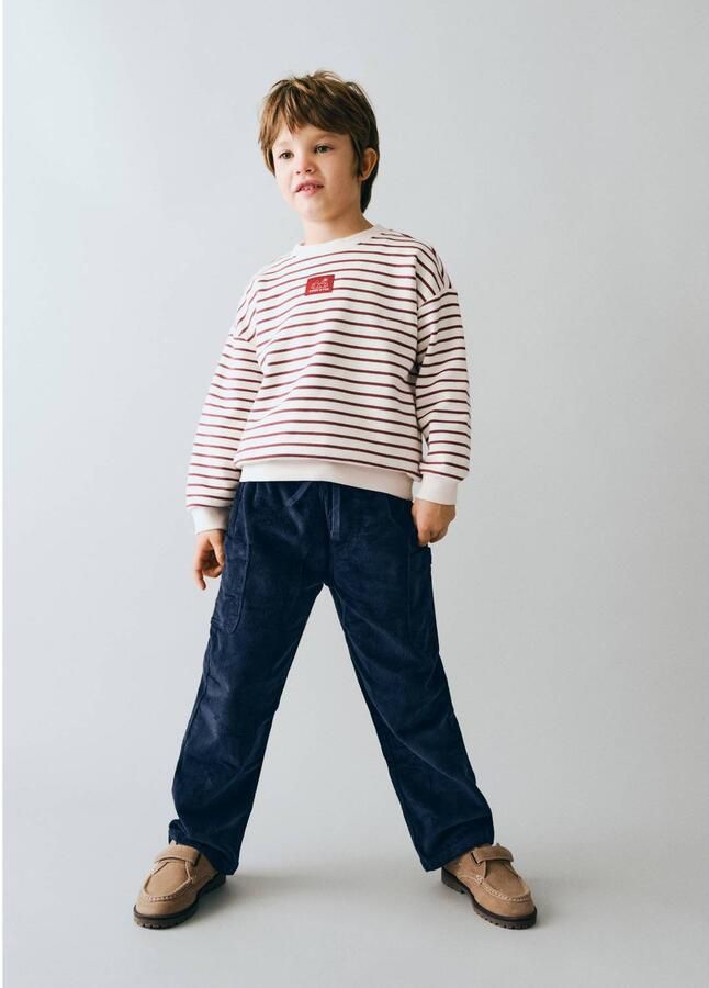 Mango Kids corduroy cargobroek donkerblauw Jongens Katoen Effen