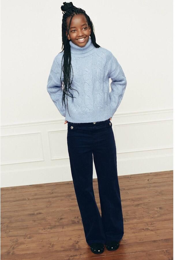 Mango Kids corduroy casual broek donkerblauw Meisjes Katoen Effen