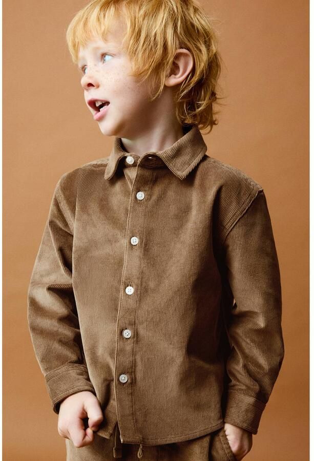 Mango Kids corduroy casual overhemd bruin