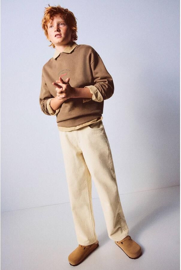 Mango Kids corduroy straight leg casual broek ecru