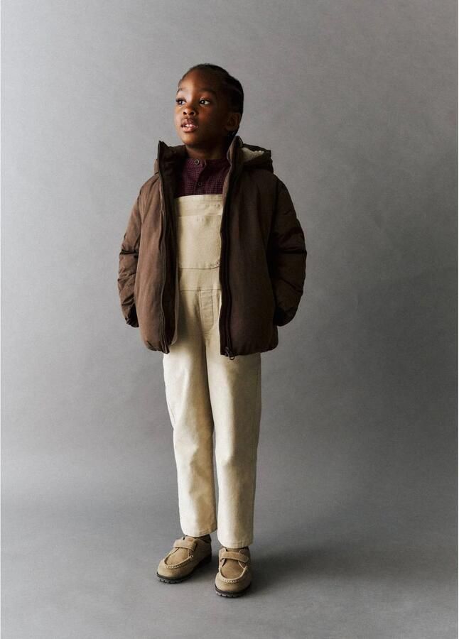 Mango Kids corduroy tuinbroek beige Jongens Katoen Effen