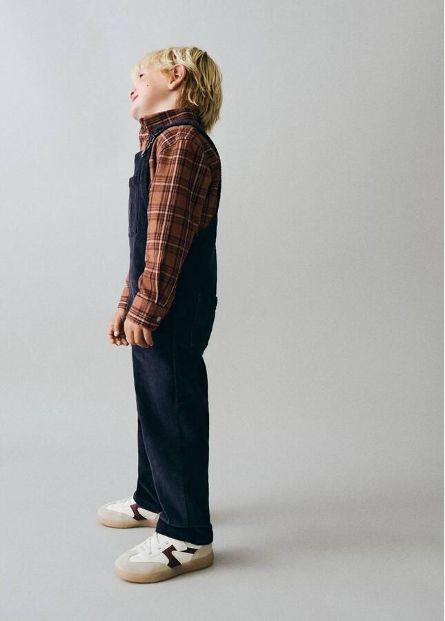 Mango Kids corduroy tuinbroek met patches marine Blauw Effen