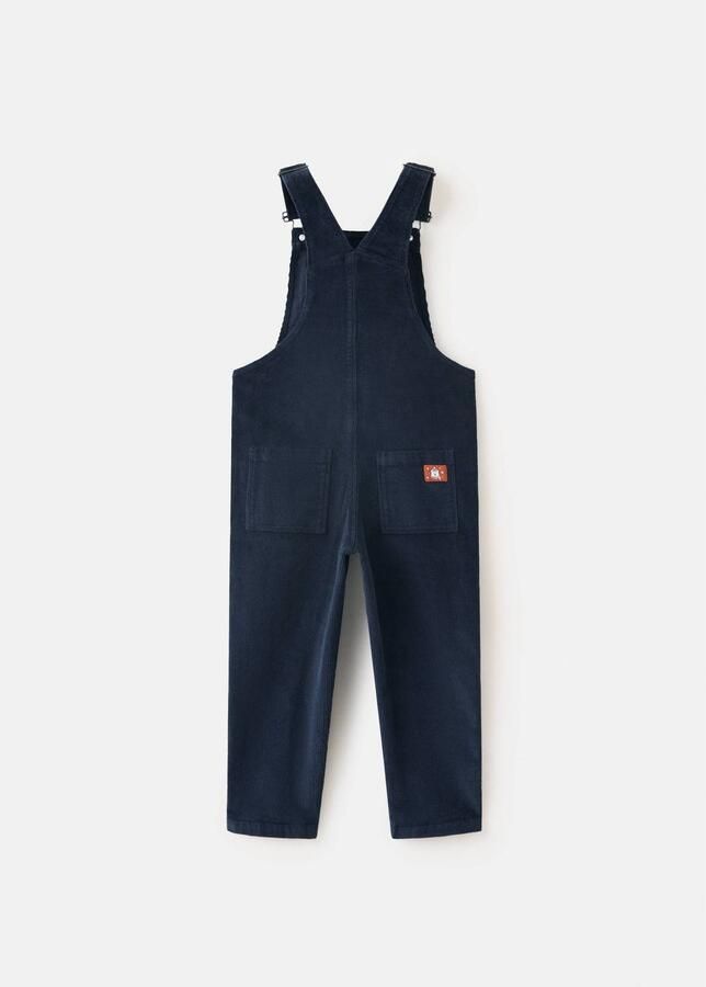 Mango Kids corduroy tuinbroek met patches marine Blauw Effen - Foto 3