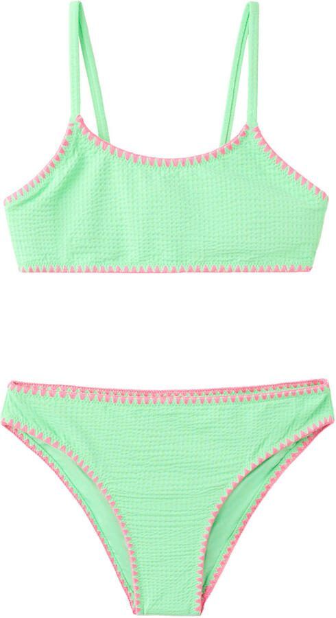 Mango Kids crop bikini limegroen roze