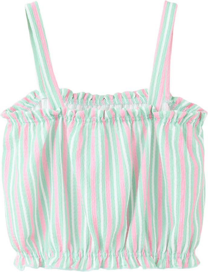 Mango Kids cropped gestreepte mouwloze top met ruches mintgroen - Foto 2