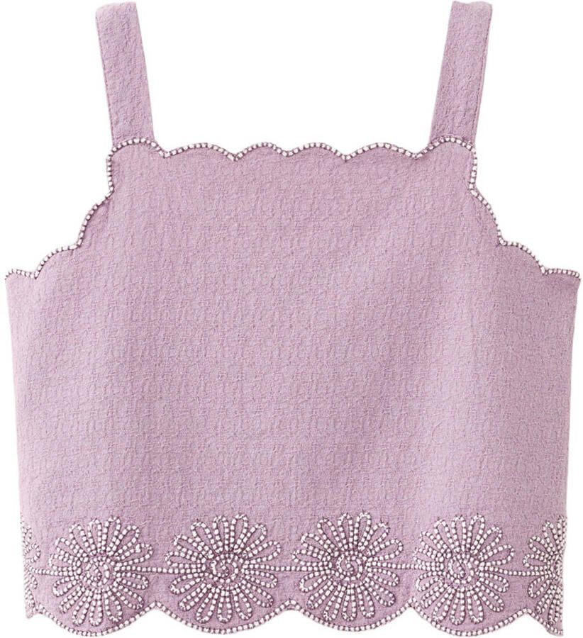 Mango Kids cropped top met borduursels lila