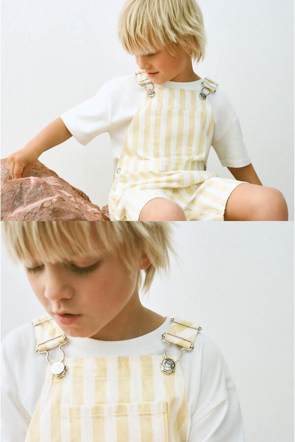 Mango Kids denim gestreepte tuinbroek geel - Foto 3