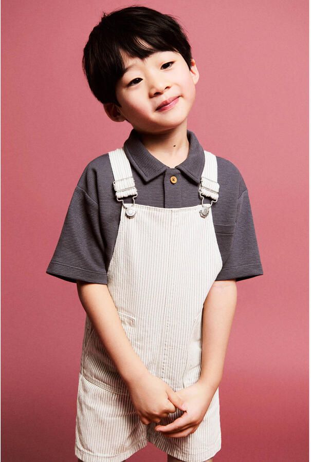 Mango Kids denim gestreepte tuinbroek lichtbruin