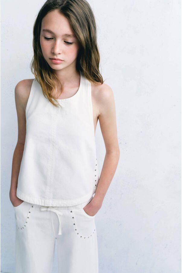 Mango Kids denim haltertop met studs wit