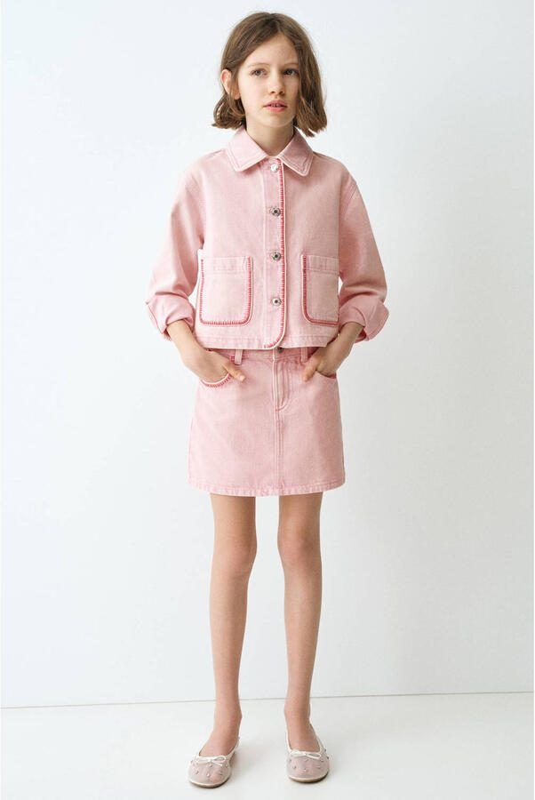 Mango Kids denim Jasje voor binnen lichtroze