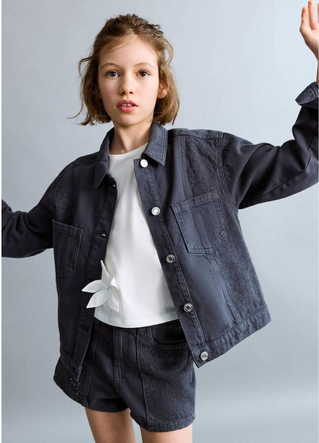 Mango Kids denim short donkerblauw broderie
