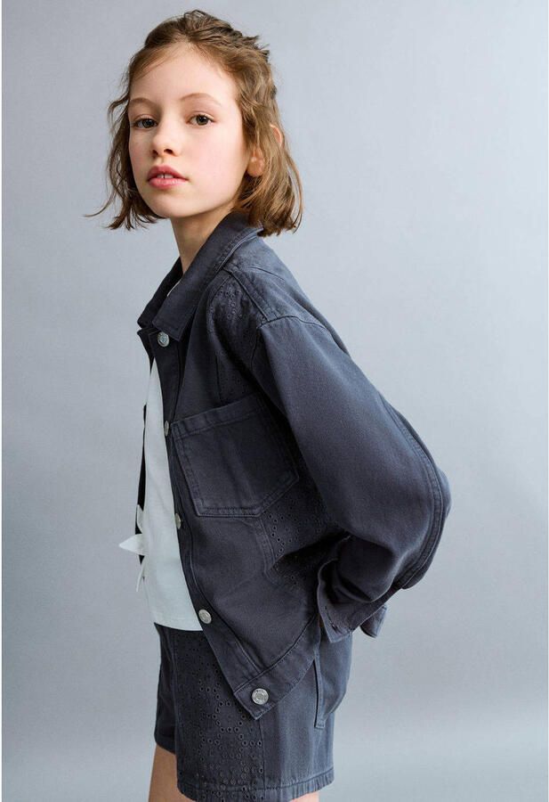Mango Kids denim short donkerblauw broderie - Foto 3