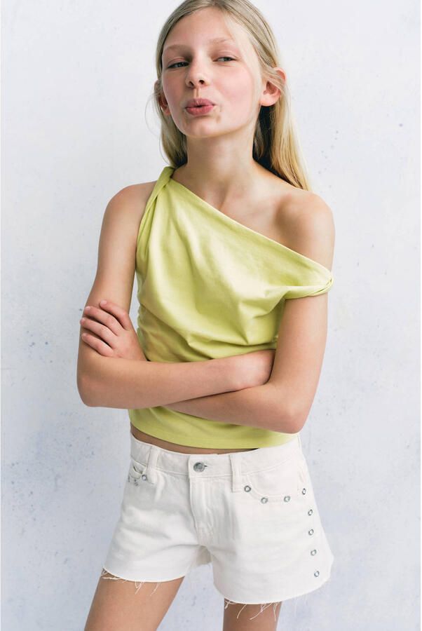 Mango Kids denim short met studs wit