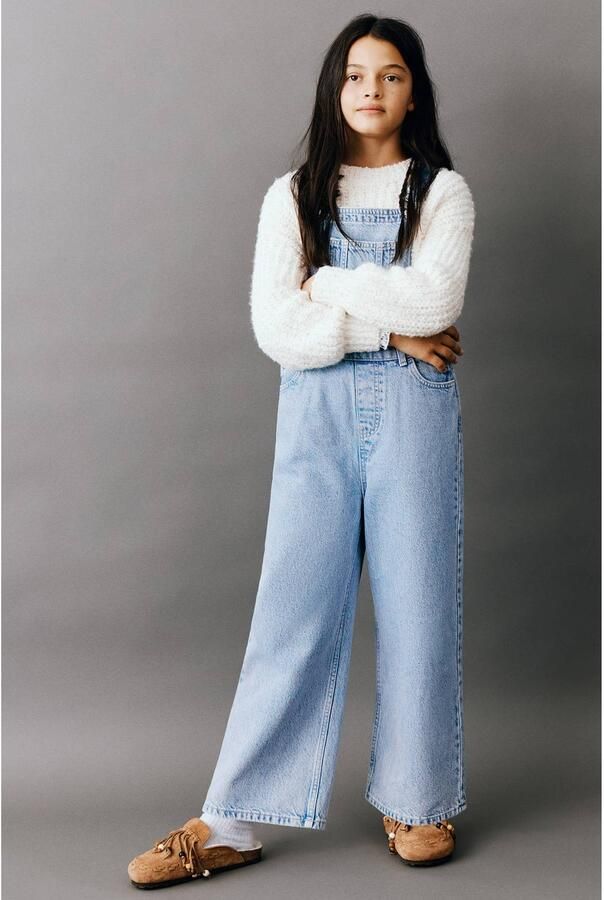 Mango Kids denim straight leg tuinbroek medium blue denim