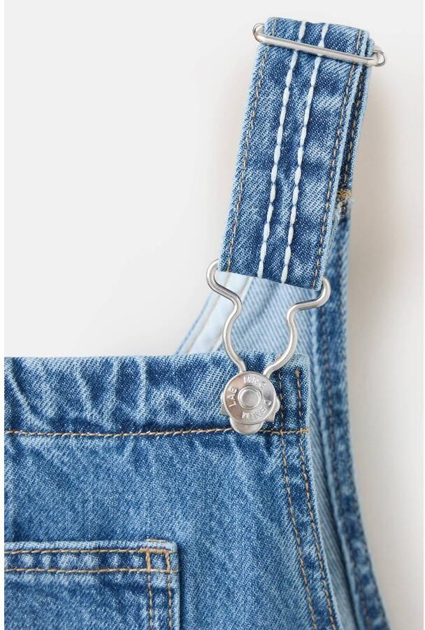 Mango Kids denim straight leg tuinbroek met borduursels medium blue denim - Foto 2