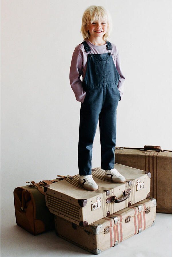 Mango Kids denim tuinbroek donkerblauw - Foto 3