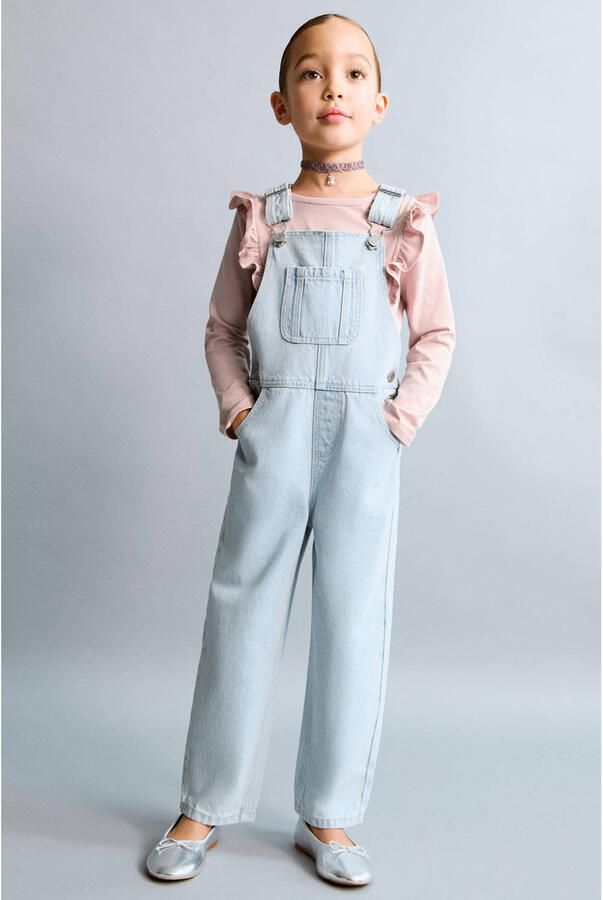 Mango Kids denim tuinbroek light blue denim - Foto 3