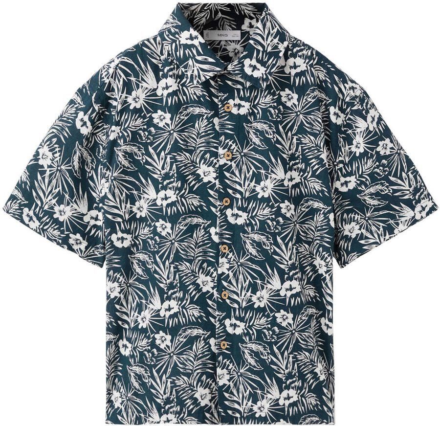 Mango Kids gebloemd casual overhemd donkerblauw
