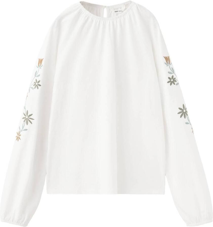 Mango Kids gebloemde blouse met borduursels wit Meisjes Katoen Ronde hals