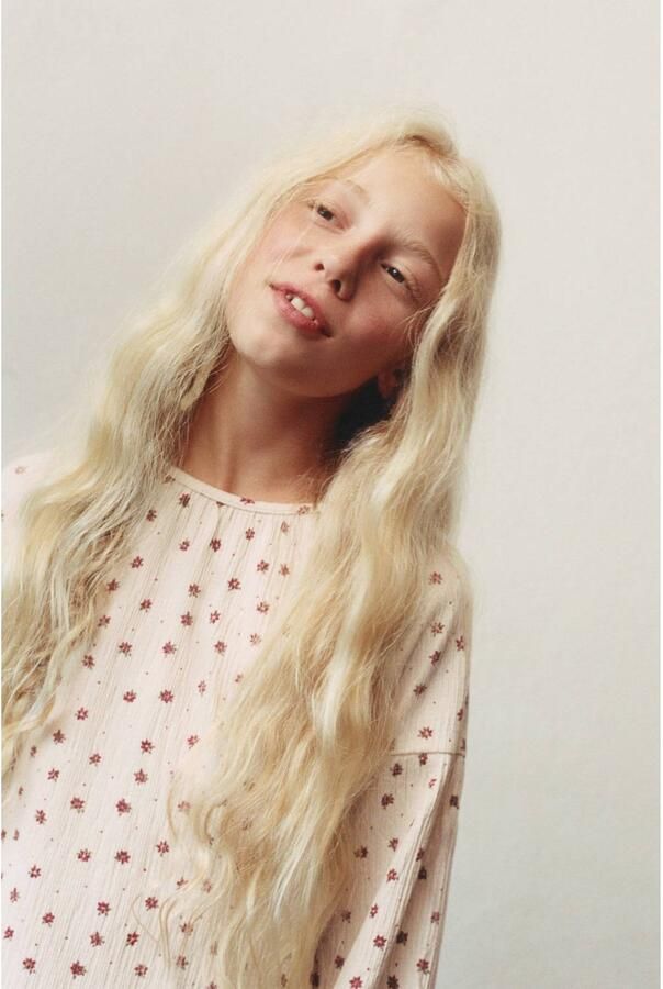 Mango Kids gebloemde blousetop ecru Meisjes Katoen Ronde hals Bloemen - Foto 2