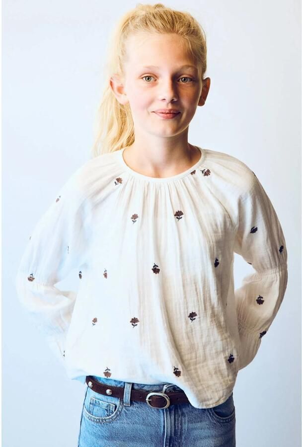 Mango Kids gebloemde blousetop met borduursels ecru