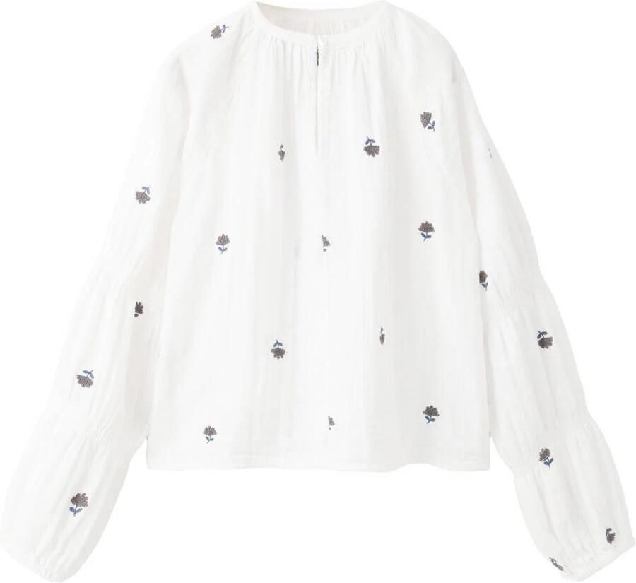 Mango Kids gebloemde blousetop met borduursels ecru Meisjes Katoen Ronde hals - Foto 2