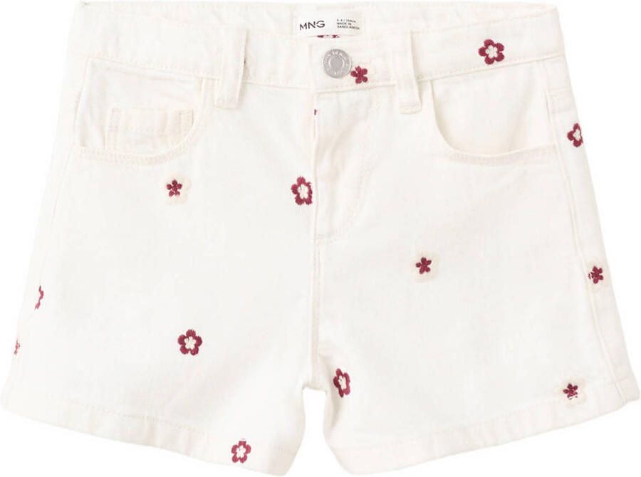 Mango Kids gebloemde denim short met borduursels ecru