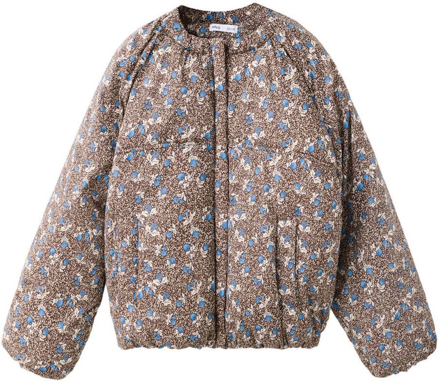 Mango Kids gebloemde gewatteerde jas bruin ecru blauw