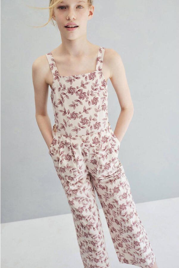 Mango Kids gebloemde jumpsuit donkerrood